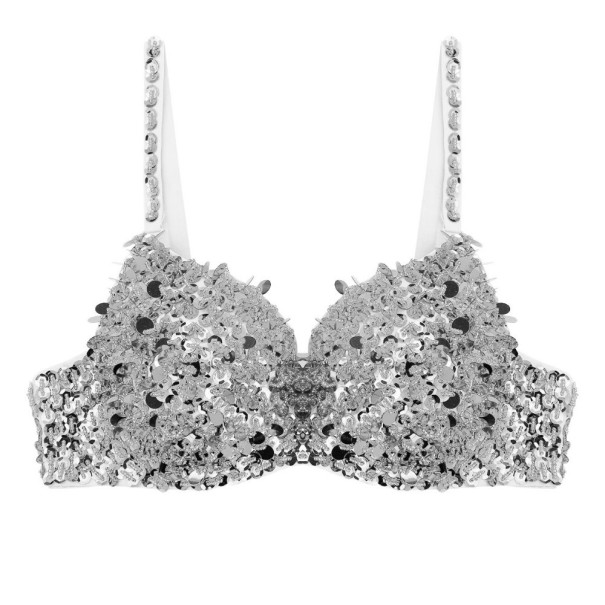 Soutien-gorge à paillettes pour femmes argenté S
