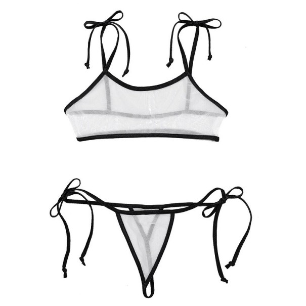 Soutien-gorge et tanga transparent pour femmes P1098 noir