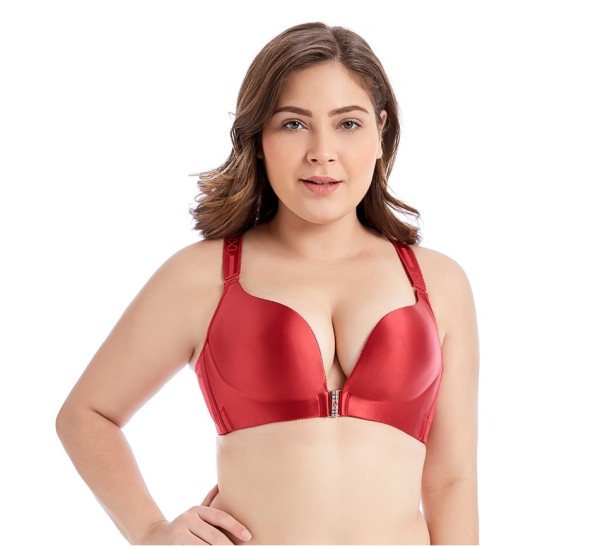 Soutien-gorge grandes tailles avec fermeture à l'avant J985 rouge 85D