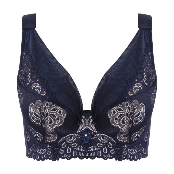 Soutien-gorge rembourré orné de dentelle bleu foncé 110E