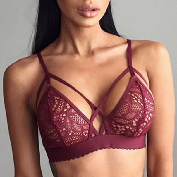 Soutien-gorge sexy pour femmes avec des bonnets fleuris J1064 bordeaux A
