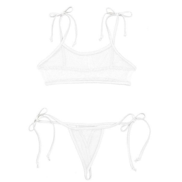 Soutien-gorge transparent et string pour femmes blanc