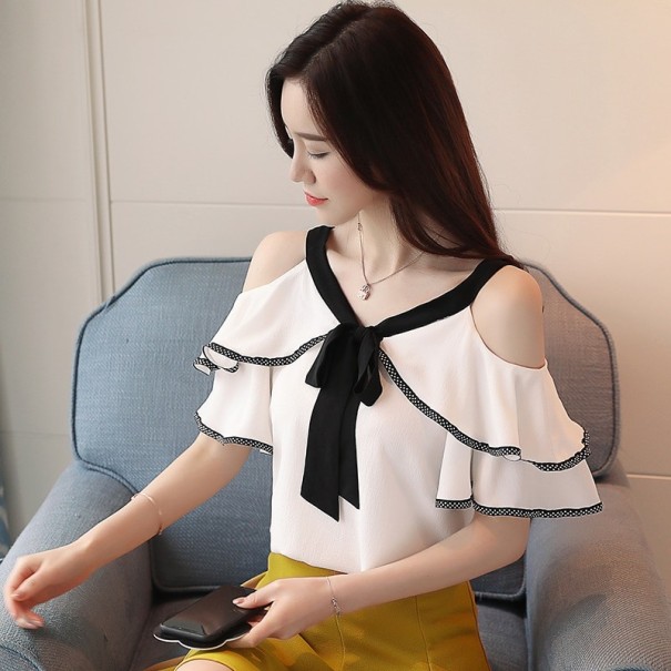 Soziale Bluse mit Rüschen weiß XL