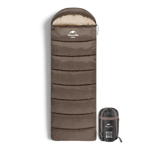 Spací pytel U250 dekový s kapucí (190 + 30) x 75 cm Komfort 6 °C limit 3 °C Pravý zip Sbalený 25 x 43 cm Na kempink a cestování hnědá