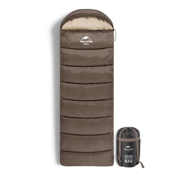 Spací pytel U350S dekový s kapucí (190 + 30) x 75 cm Komfort -3 °C limit -6 °C Levý zip Sbalený 27 x 44 cm Na kempink a cestování hnědá