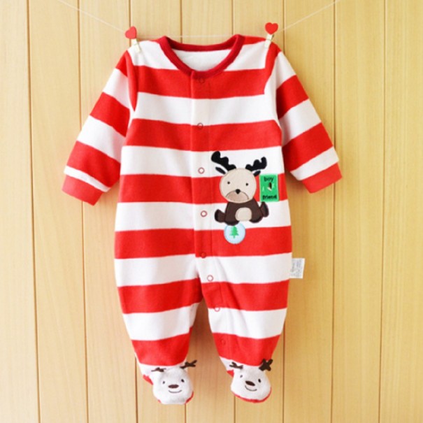 Spädbarnsrandig jumpsuit med renar - Röd 9-12 månader