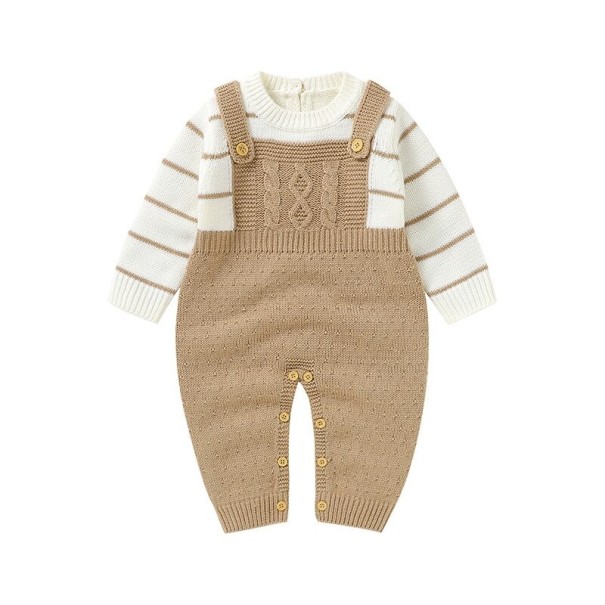 Spädbarnsstickad jumpsuit T2629 khaki 6-12 månader