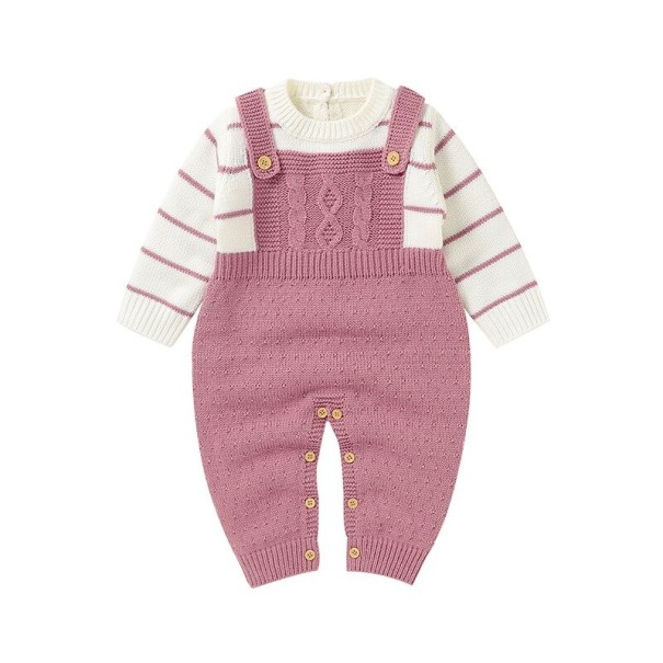 Spädbarnsstickad jumpsuit T2629 rosa 12-18 månader