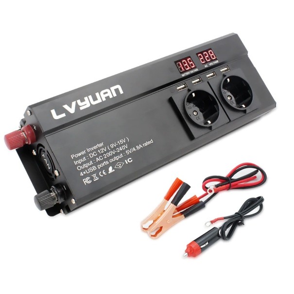 Spændingsomformer 12V til 220V A1755 sort