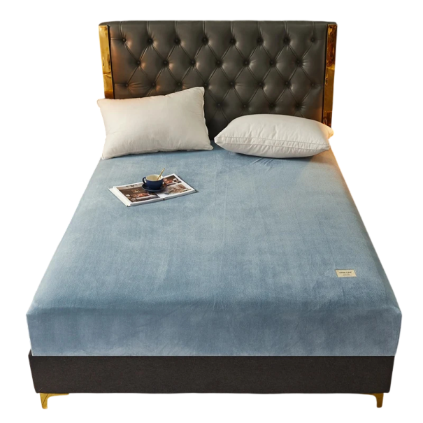 Spannbettlaken aus elastischem Flanell 180 x 200 cm, Glattes weiches warmes Bettlaken, bleibt an Ort und Stelle blau