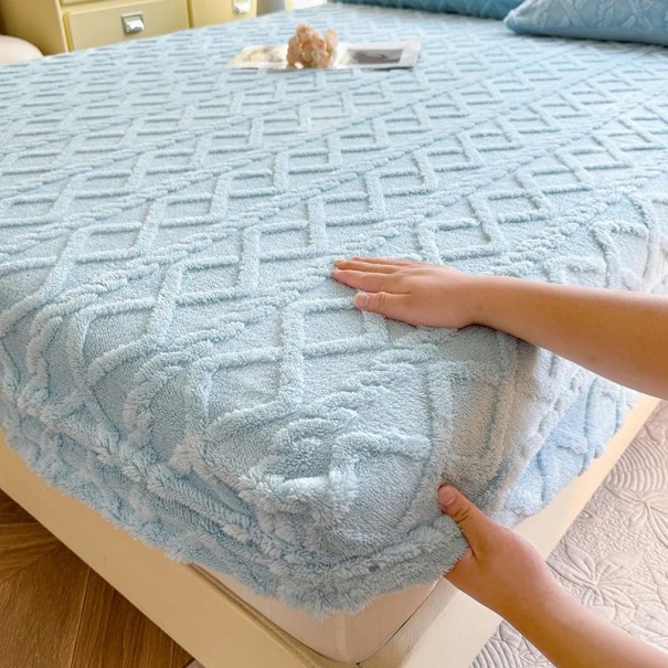 Spannbettlaken aus elastischem Flanell 90 × 220 cm, Glattes weiches warmes Laken, bleibt an Ort und Stelle, Muster mit Rauten und Wellen blau