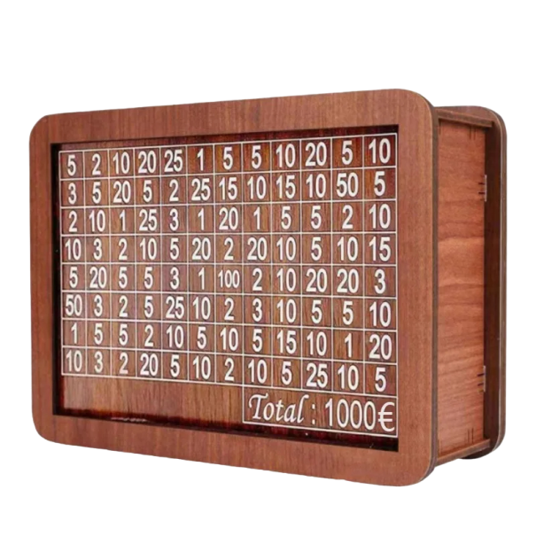 Sparebøsse i træ Sparebøsse i træ med tæller til 1000 € 20 x 14,5 x 7,5 cm 1