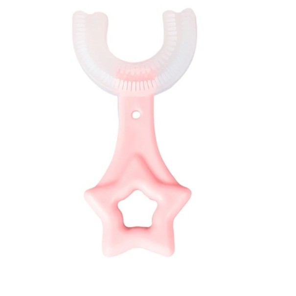Spazzolino da denti per bambini a forma di U 360° Spazzolino da denti morbido per bambini con motivo a stella Spazzolino da denti manuale in silicone per bambini 6-12 anni 9,1 x 4,5 cm rosa