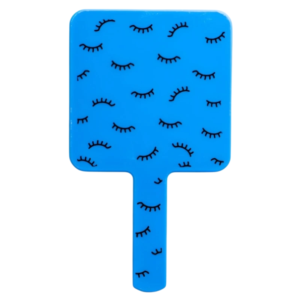 Specchio cosmetico portatile colorato con superficie quadrata Alta definizione Specchio con manico in plastica Strumento per trucco e ciglia blu