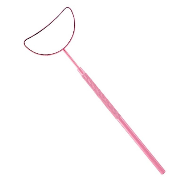 Specchio per allungamento ciglia 14 x 5 x 2,5 cm Forma lunare ingrandente Acciaio inossidabile Specchio per trucco antiscivolo con pellicola Strumento cosmetico rosa