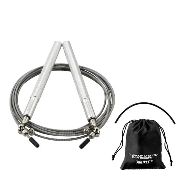 Speed-Springseil mit Kugellager 3 m Verstellbares Stahlseil Aluminiumgriffe Hilfsmittel für schnelles Training und Fitness grau