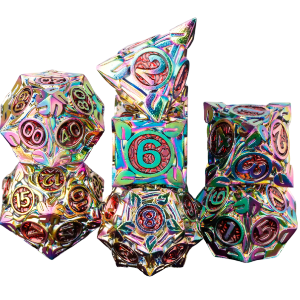 Speelstenen 7 stuks RPG Natuurlijke fantasy bladeren Set dobbelstenen voor bordspellen Dungeons & Dragons en rollenspellen regenboogkleur