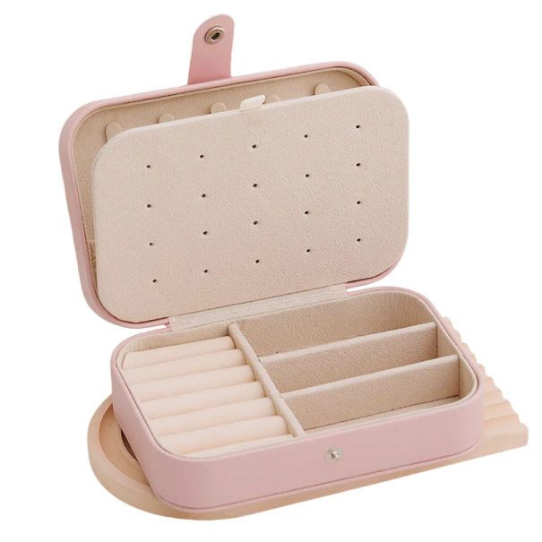 Šperkovnice s organizérem na prsteny, náušnice a náhrdelníky 16 × 11,5 × 5 cm z umlé kůže barevná úložný box na šperky s přihrádkami růžová