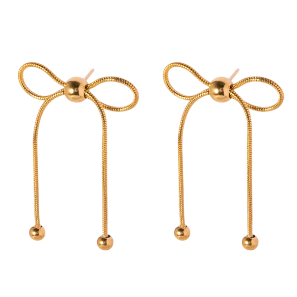 Sphärische Ohrringe 3,8 x 2,82 cm Edelstahl Schleife Feiner Modeschmuck für Frauen Elegantes Accessoire für jeden Tag golden