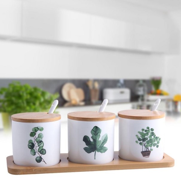 Spice Jar Set with Plant Motif 3 pcs 1