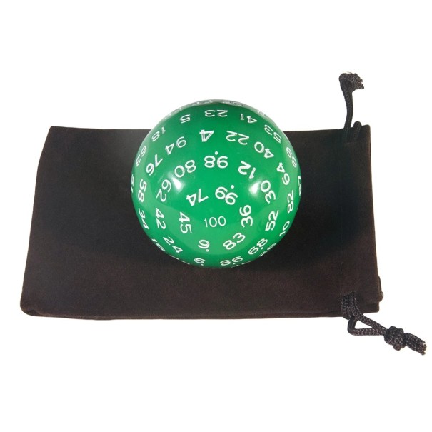Spielwürfel D100 4,8 cm Akryl 100-seitiger Würfel in verschiedenen Farben mit Beutel für RPG Tisch- und Familienspiele grün
