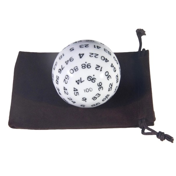 Spielwürfel D100 4,8 cm Akryl 100-seitiger Würfel in verschiedenen Farben mit Beutel für RPG Tisch- und Familienspiele weiß
