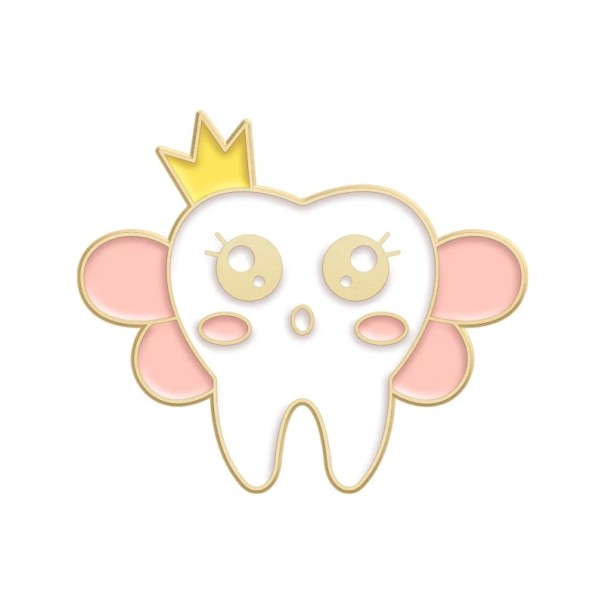 Spilla a forma di dente con corona distintivo metallico bianco circa 3,6 x 2,5 cm per abbigliamento zaino borsa accessorio carino a tema dente 1