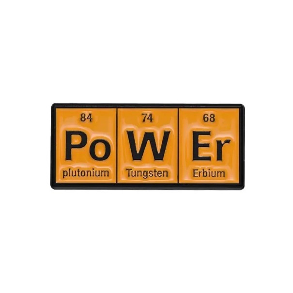 Spilla chimica PoWEr tavola periodica circa 3 x 1,3 cm metallica arancione distintivo per abbigliamento zaino borsa motivo scientifico 1