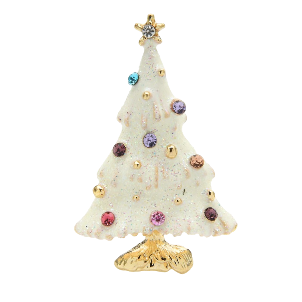 Spilla con motivo dell'albero di Natale bianco