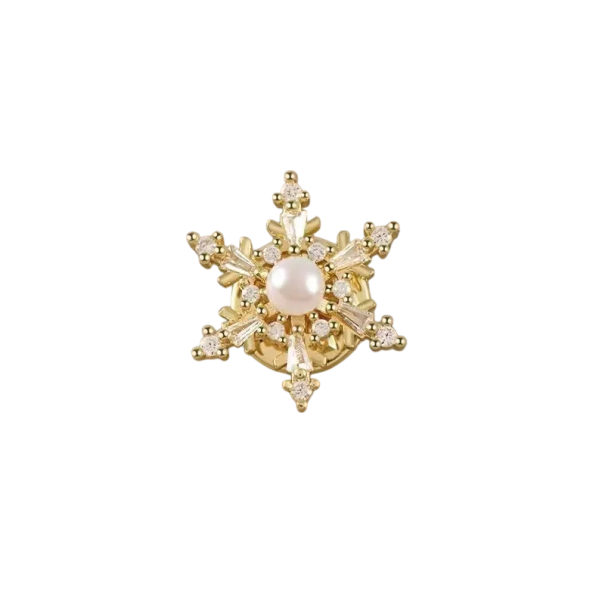 Spilla di moda 1,8 cm Fiocco di neve perlaceo Spilla in metallo elegante con perle sintetiche Accessorio invernale stiloso 1