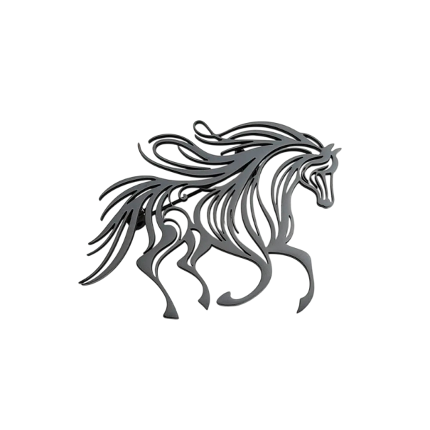 Spilla di moda cavallo in corsa 38 x 43,5 mm Acciaio inossidabile Motivo animale elegante Fissaggio resistente Accessorio stiloso nero