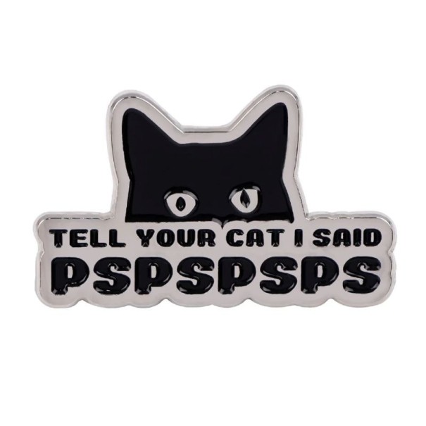 Spilla gatta nera con scritta circa 3,3 x 3,1 cm pin bianco e nero con testo e motivo animale per zaino abbigliamento accessorio 1