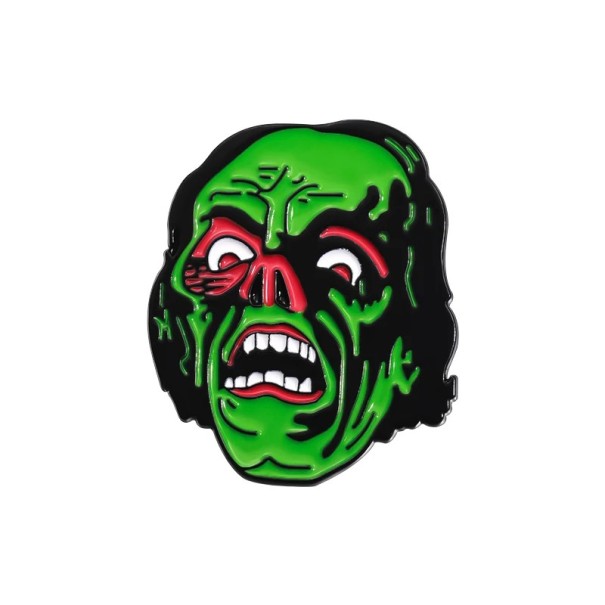 Spilla in metallo maschera horror circa 3,8 x 3 cm pin distintivo verde nero rosso motivo spaventoso accessorio per abbigliamento zaino 1