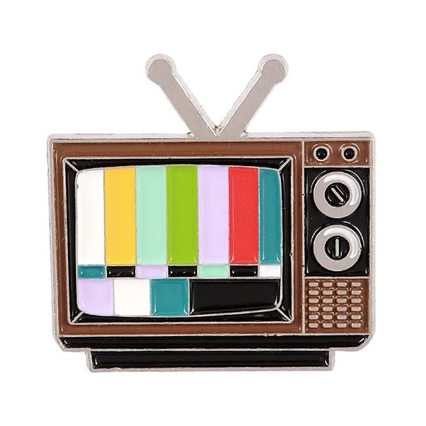 Spilla in metallo retro TV con strisce di test del colore smaltata distintivo multicolore marrone pin per abbigliamento zaino accessorio retro 1