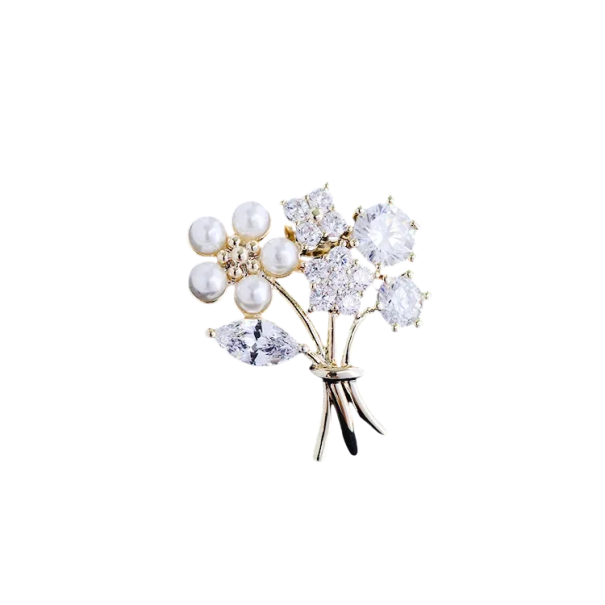 Spilla moda bouquet con perla 10 mm Spilla decorativa in metallo lega di zinco Elegante accessorio per giacche, abiti o borse 1