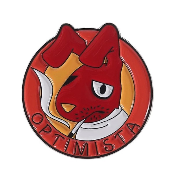 Spilla smaltata con disegno di coniglio rosso ottimista circa 3,0 × 2,8 cm spilla a spillo nera e gialla accessorio per zaino abbigliamento regalo 1