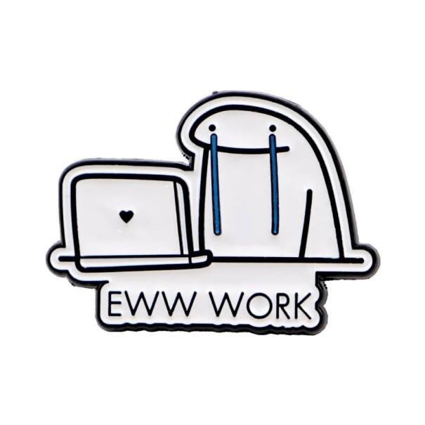 Spilla smaltata con figura al computer EWW WORK 3,2 × 2,3 cm in metallo bianco nero blu distintivo per zaino bavero abbigliamento accessorio 1