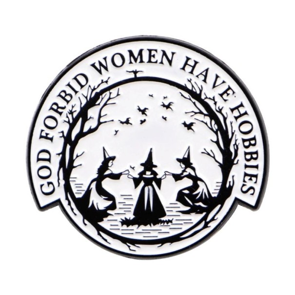 Spilla smaltata strega vintage motivi circa 3,5 × 3,2 cm spilla in metallo bianco e nero distintivo fantasy per zaino revers abbigliamento 1