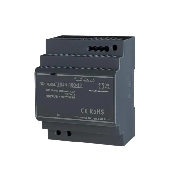 Spínaný zdroj na DIN lištu AC 100–240V DC 12V 8,3A 100W Kompaktný napájací zdroj 7 x 9 x 5,5 cm Stabilný výkon Priemyselné použitie 1
