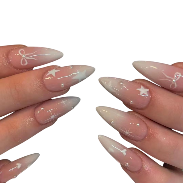 Spitze Stiletto künstliche Nägel 24 Stück Ombre Effekt DIY Set für Frauen und Mädchen Langanhaltende elegante Tipps mit Kleber und Feile 1