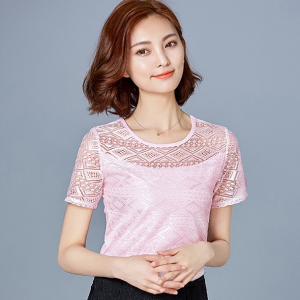 Spitzen-T-Shirt für Damen – Rosa XL