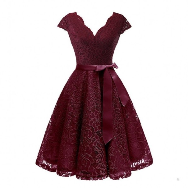 Spitzenkleid mit Schleife A2788 weinrot L