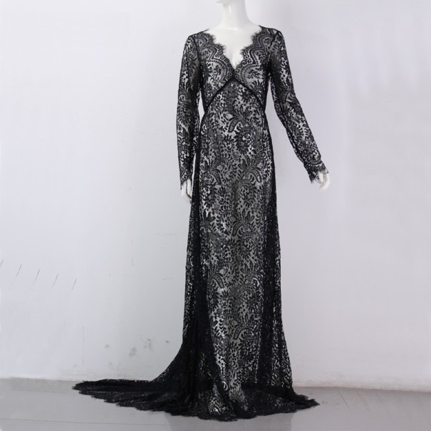 Spitzenkleid mit Schleppe schwarz M