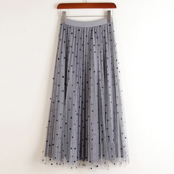 Spódnica damska midi w groszki G139 szary