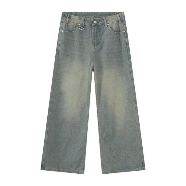Spodnie jeansowe męskie o prostym kroju, sprane Luźne, szerokie nogawki Modny styl vintage Wygodne jeansy do noszenia na co dzień szary XS