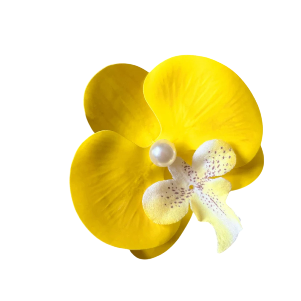 Sponka do vlasů Phalaenopsis s perlou Květinová orchidej Motýl Mašle Elegantní vlasový doplněk Stylingová spona Tkanina žlutá
