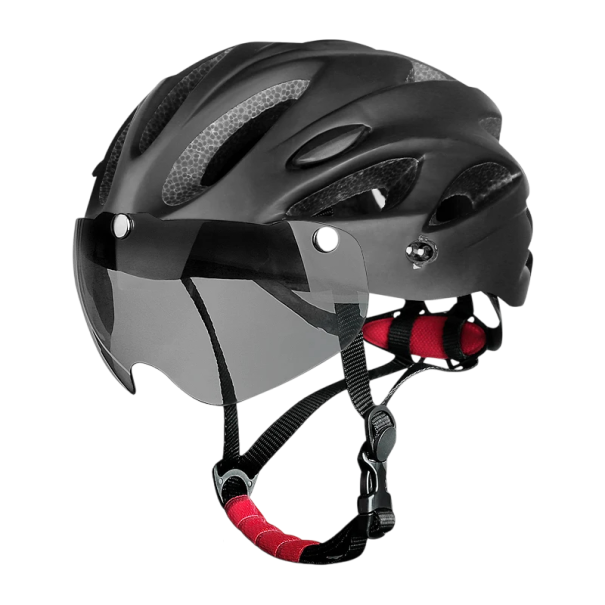 Sport-Fahrradhelm mit LED-Licht und magnetischer Schutzbrille. Leichter Helm mit Belüftung für Erwachsene, Größe 58 – 62 cm, 15 Löcher schwarz