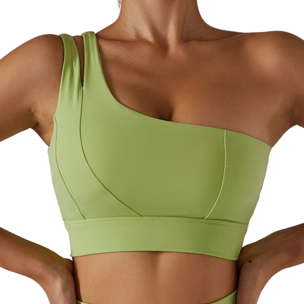 Sportbeha met één schouder Sporttopje voor het sporten Sportbeha met push-up effect V324 groen S