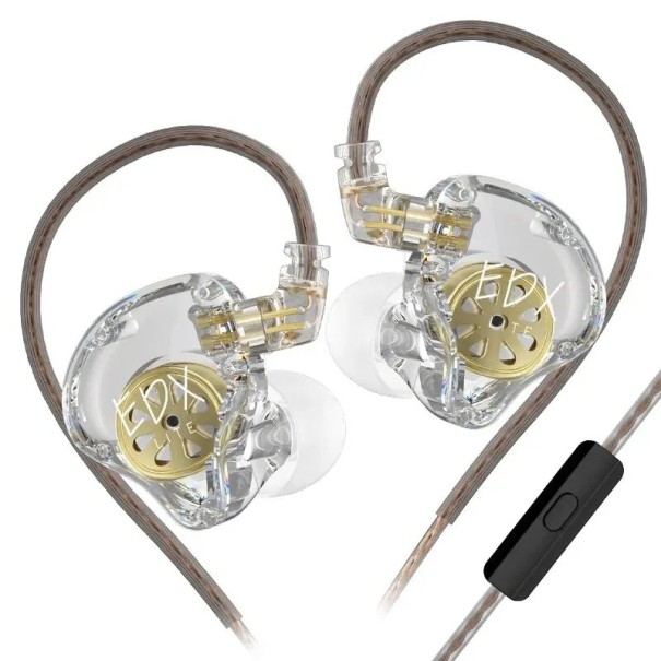 Sporthörlurar KZ EDX Lite med mikrofon avtagbar OFC-kabel guldpläterad 2pin kontakt dynamisk drivare för sport och samtal transparent