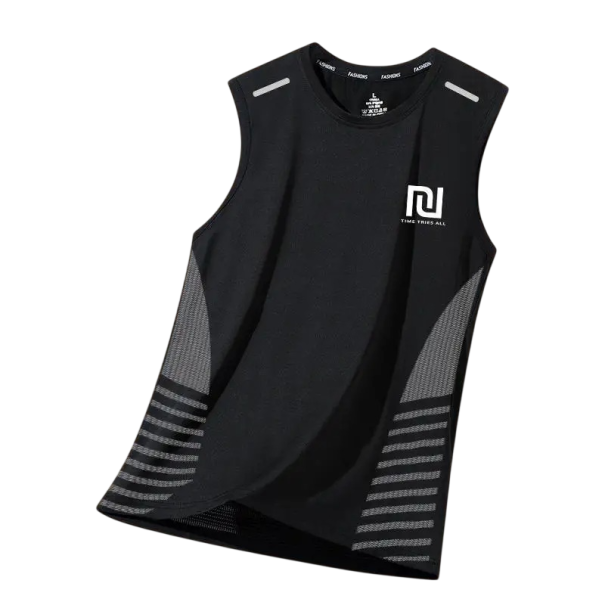Sportieve heren tanktop Polyester materiaal Ronde hals Effen uitvoering Logo op de borst Lichtgewicht snit Voor training zwart M